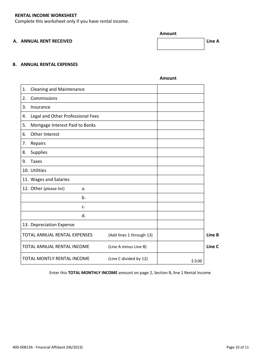 Form 400-00813A Financial Affidavit - Vermont, Page 10