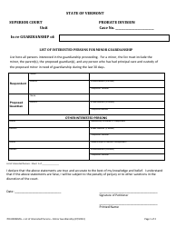 Document preview: Form 700-00002MG List of Interested Persons for Minor Guardianship - Vermont