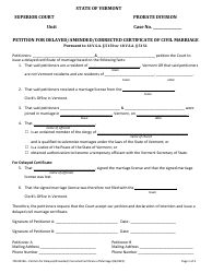 Document preview: Form 700-00196 Petition for Delayed/Amended/Corrected Certificate of Civil Marriage - Vermont