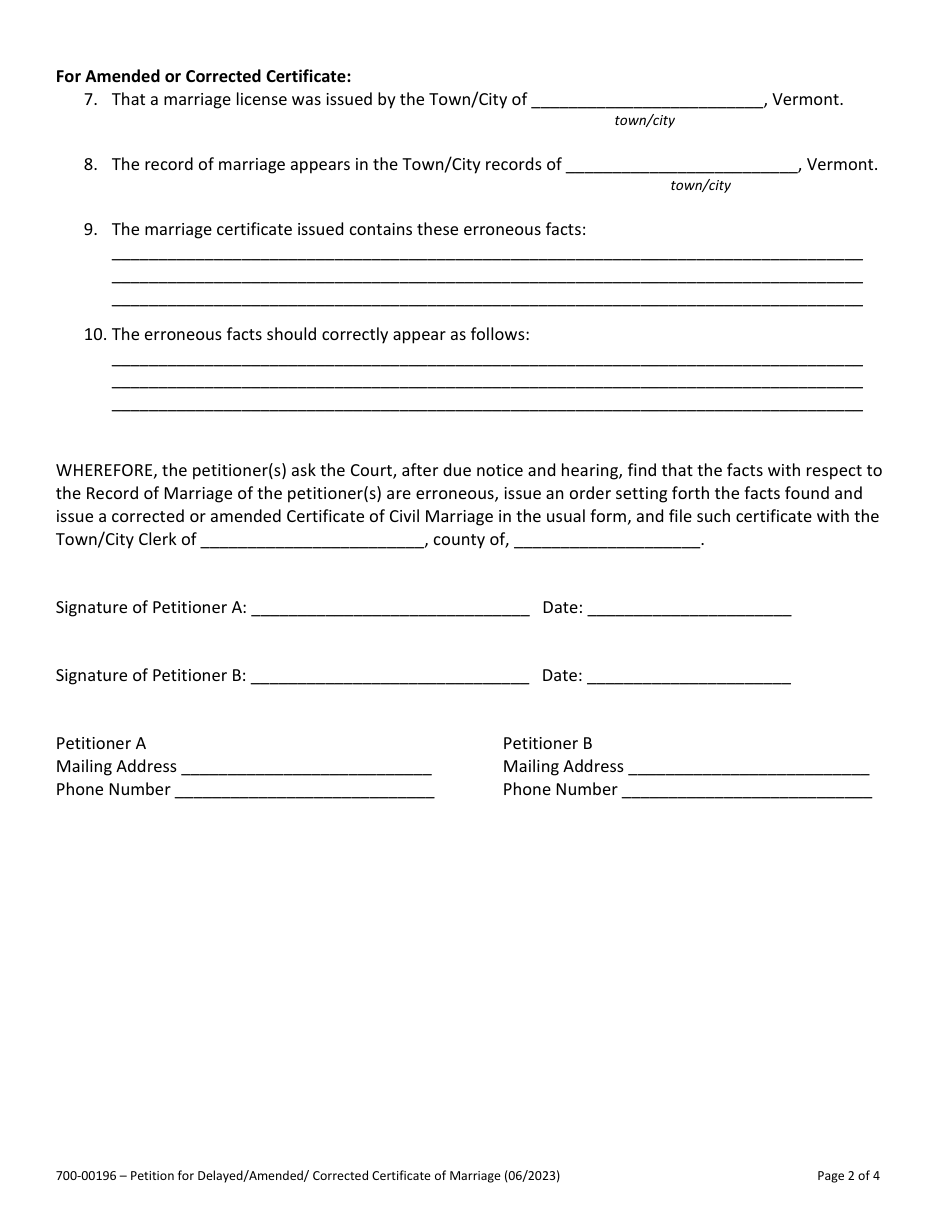 Form 700-00196 Download Fillable PDF or Fill Online Petition for ...