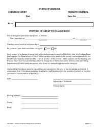 Document preview: Form 700-00122 Petition of Adult to Change Name - Vermont