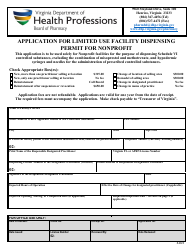 Document preview: Application for Limited Use Facility Dispensing Permit for Nonprofit - Virginia