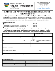 Document preview: Limited Use Practitioner Dispensing License for Nonprofit - Virginia