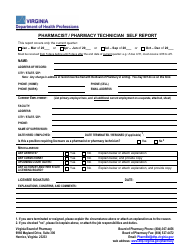 Document preview: Pharmacist/Pharmacy Technician Self Report - Virginia