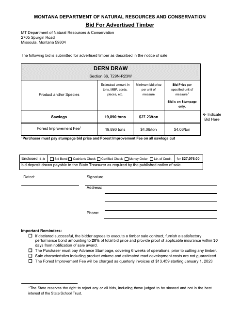 Bid for Advertised Timber - West and Pieces - Montana Download Pdf