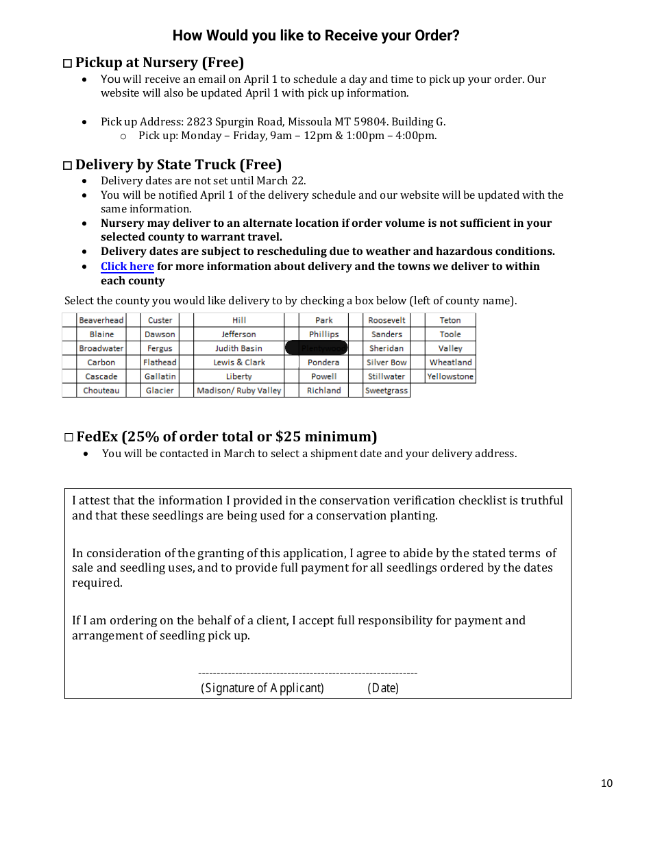 Montana Conservation Seedling Nursery Order Form - Montana, Page 10