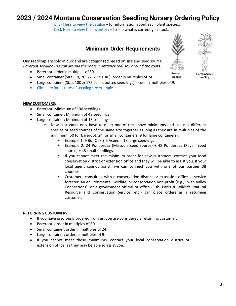 Montana Conservation Seedling Nursery Order Form - Montana, Page 3