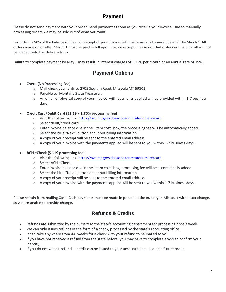 Montana Conservation Seedling Nursery Order Form - Montana, Page 4