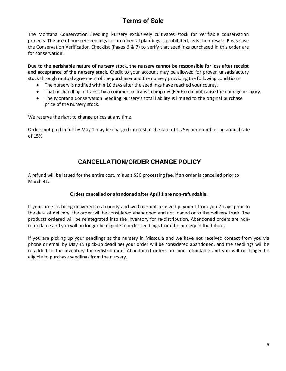 Montana Conservation Seedling Nursery Order Form - Montana, Page 5