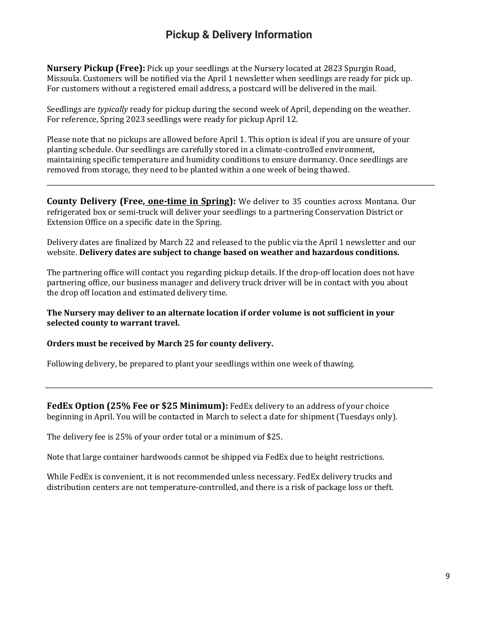 Montana Conservation Seedling Nursery Order Form - Montana, Page 9