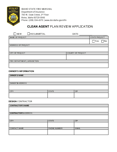 Clean Agent Plan Review Application - Idaho Download Pdf
