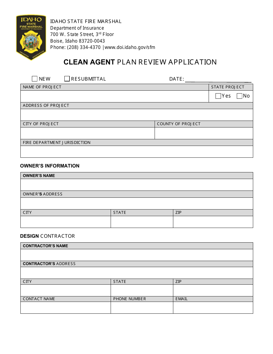 Clean Agent Plan Review Application - Idaho, Page 1