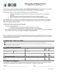 Form DCU100 Driving Record Request Form - Massachusetts