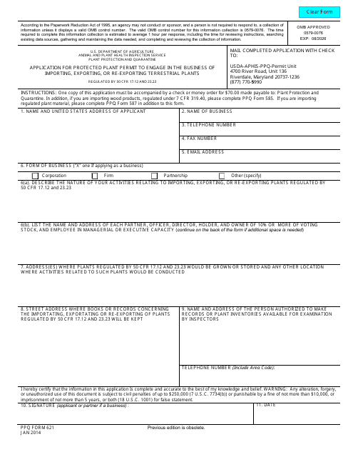 PPQ Form 621  Printable Pdf