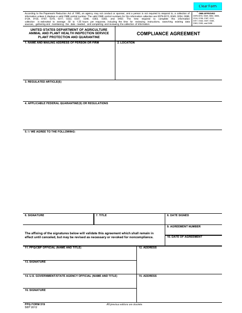 PPQ Form 519 Compliance Agreement