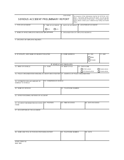 APHIS Form 162  Printable Pdf