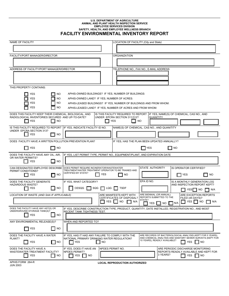 APHIS Form 264-R Facility Environmental Inventory Report, Page 1