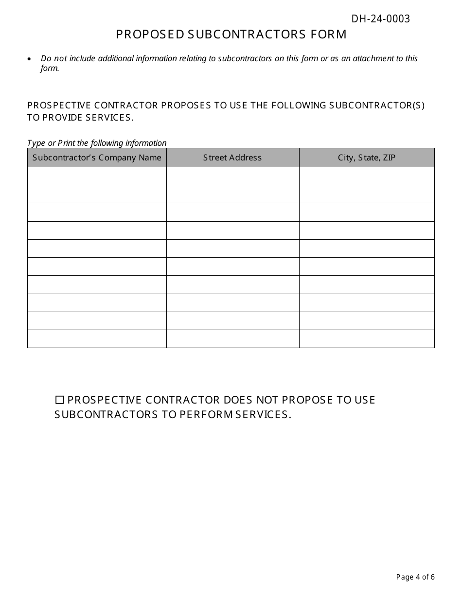 Form DH-24-0003 Bid Response Packet - Arkansas, Page 4
