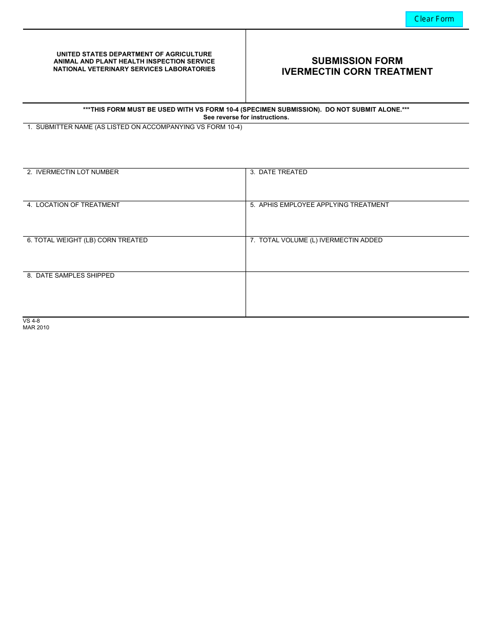 VS Form 4-8 Submission Form Ivermectin Corn Treatment, Page 1