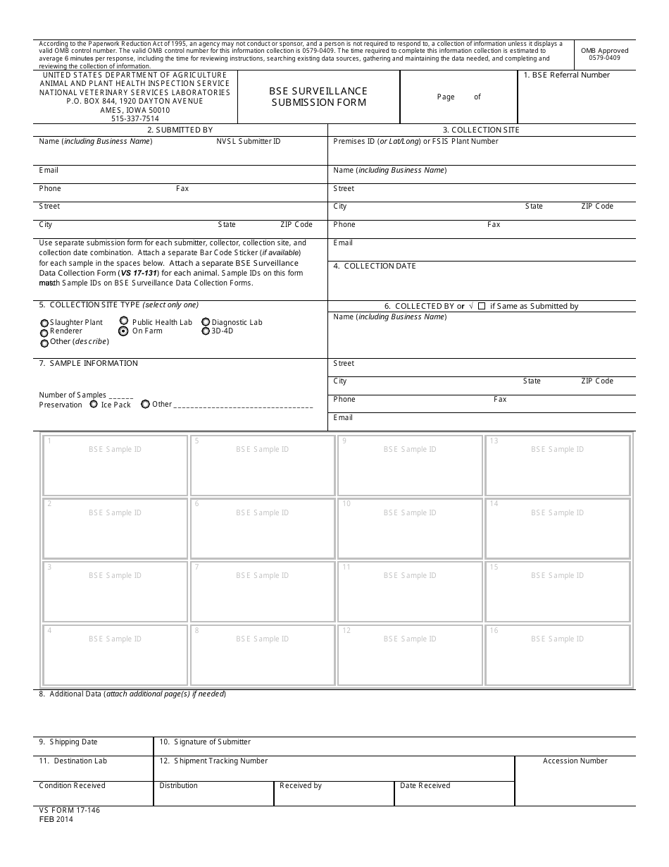 VS Form 17-146 Bse Surveillance Submission Form, Page 1
