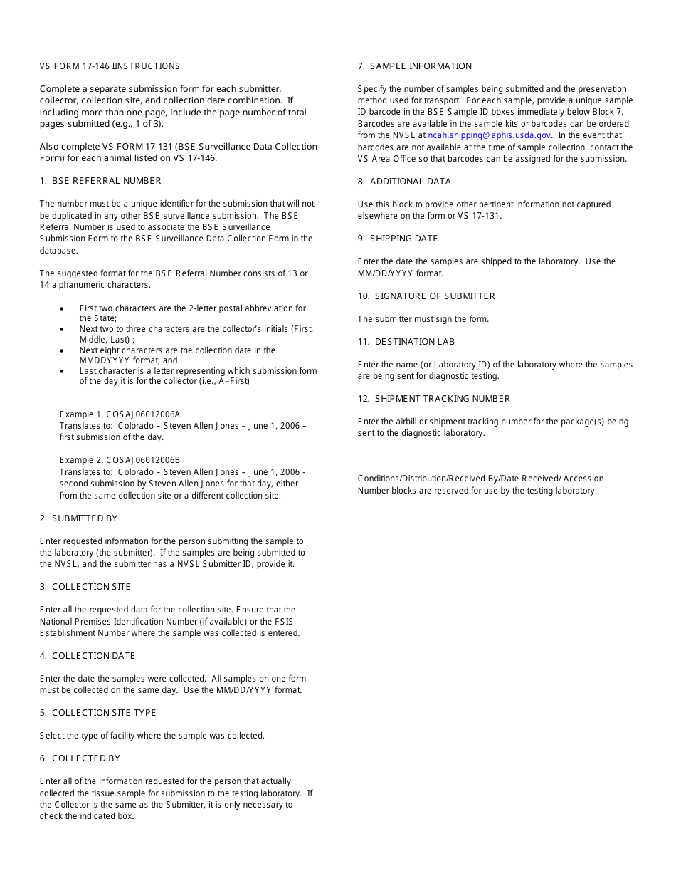 VS Form 17-146 Bse Surveillance Submission Form, Page 2