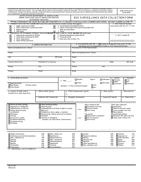 VS Form 17-131 Bse Surveillance Data Collection Form