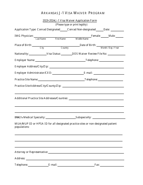 J-1 Visa Waiver Application Form - Arkansas, 2024