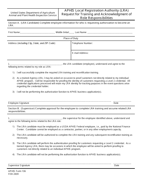 APHIS Form 106  Printable Pdf