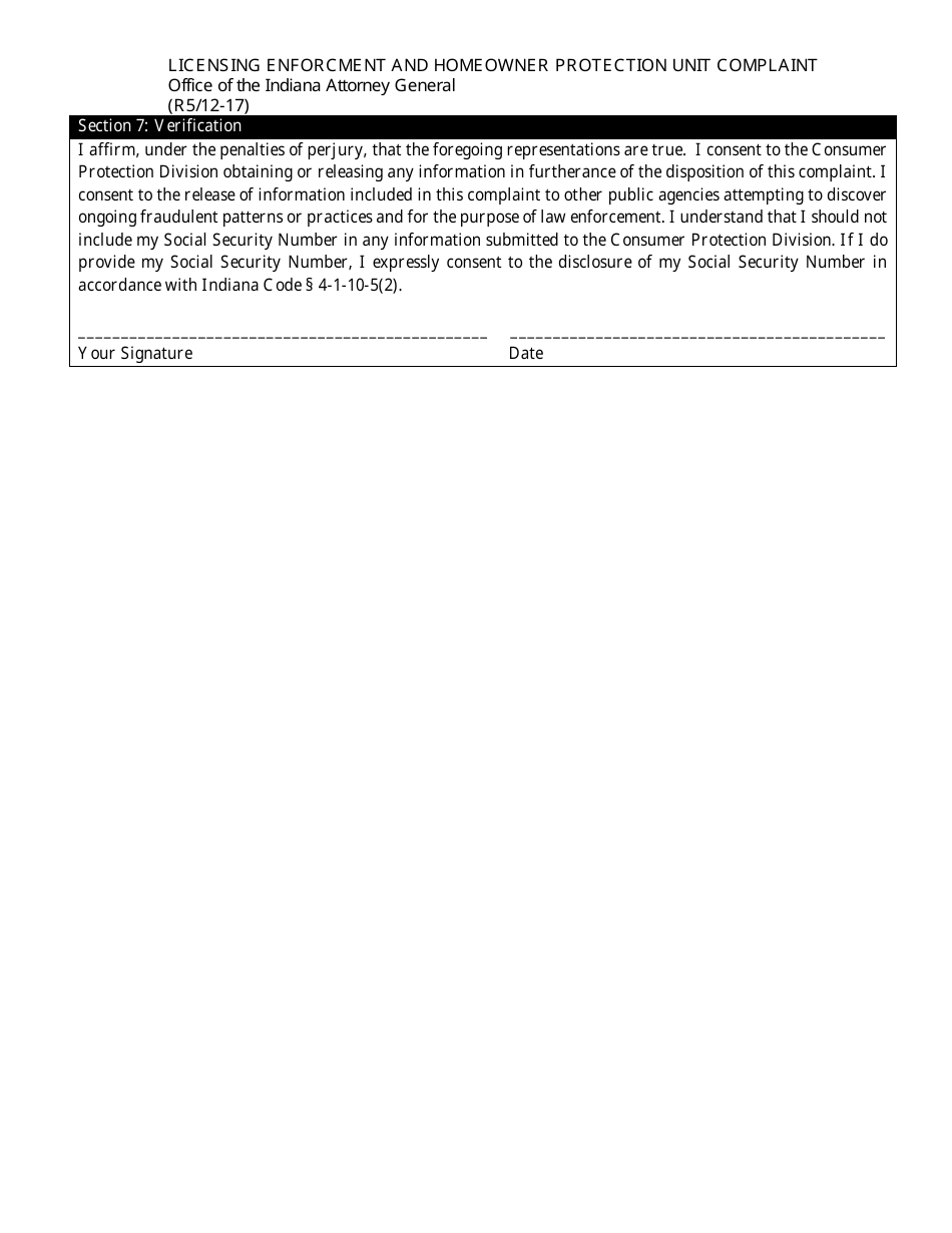 Licensing Enforcment and Homeowner Protection Unit Complaint - Indiana, Page 5