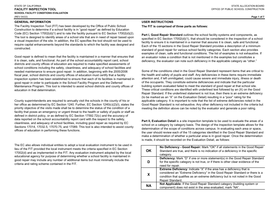 Facility Inspection Tool - School Facility Conditions Evaluation - California, Page 1