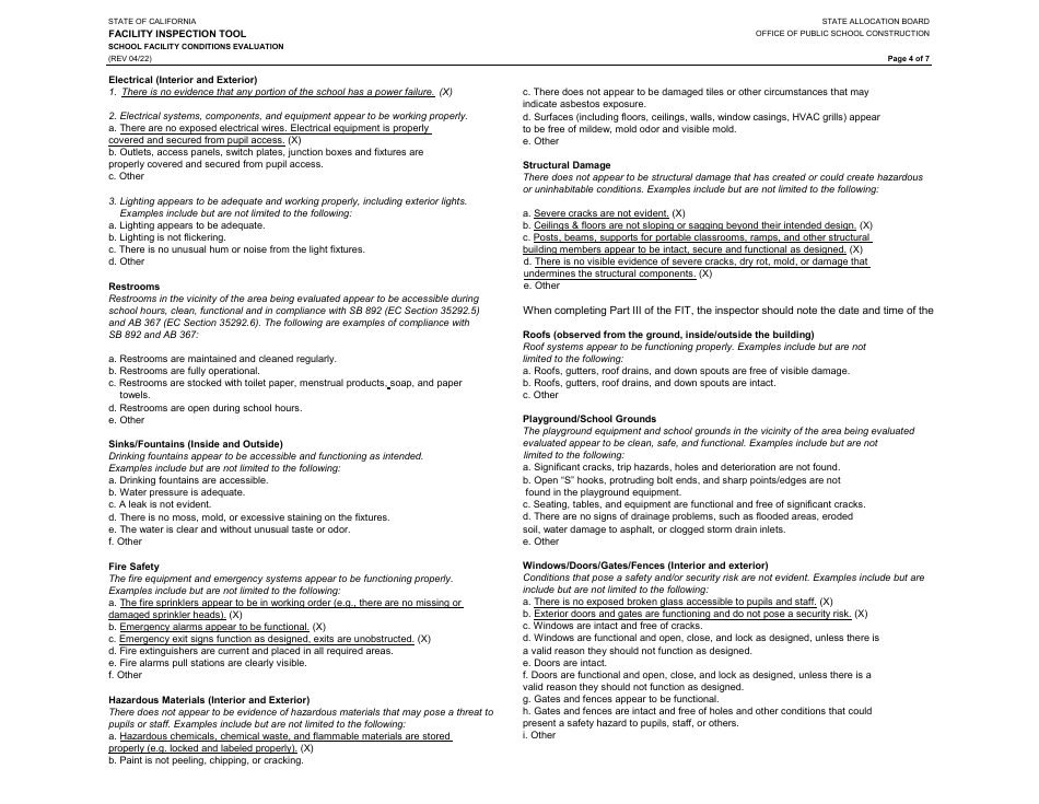 Facility Inspection Tool - School Facility Conditions Evaluation - California, Page 4