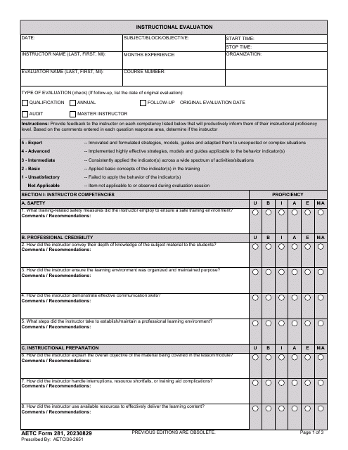 AETC Form 281 Instructional Evaluation