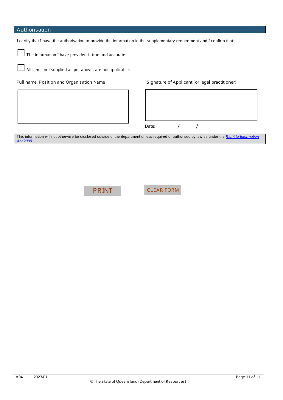 Form LA04 Part B Approval to Transfer Application - Queensland, Australia, Page 11