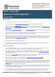 Form LA04 Part B Approval to Transfer Application - Queensland, Australia