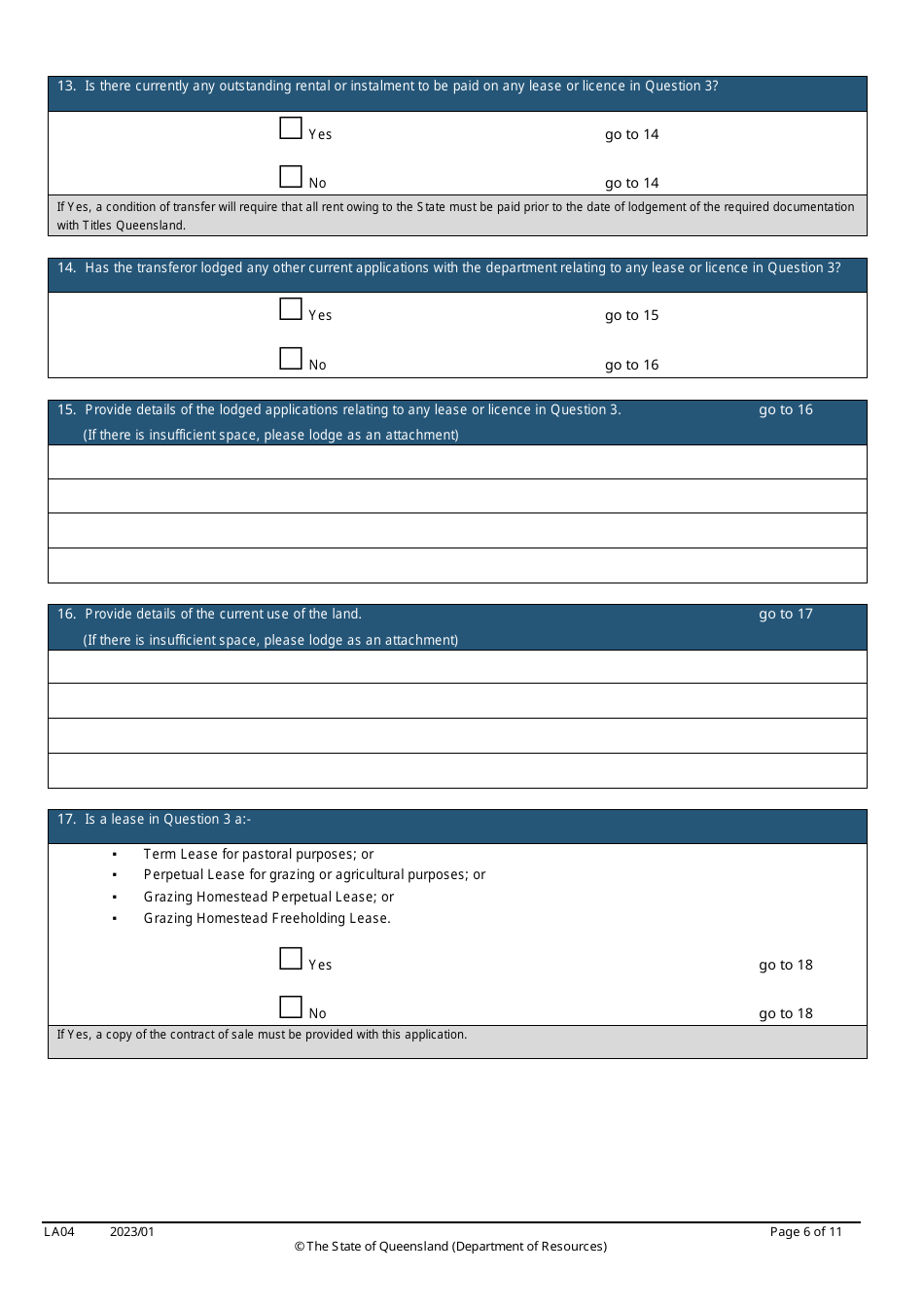 Form LA04 Part B Approval to Transfer Application - Queensland, Australia, Page 6