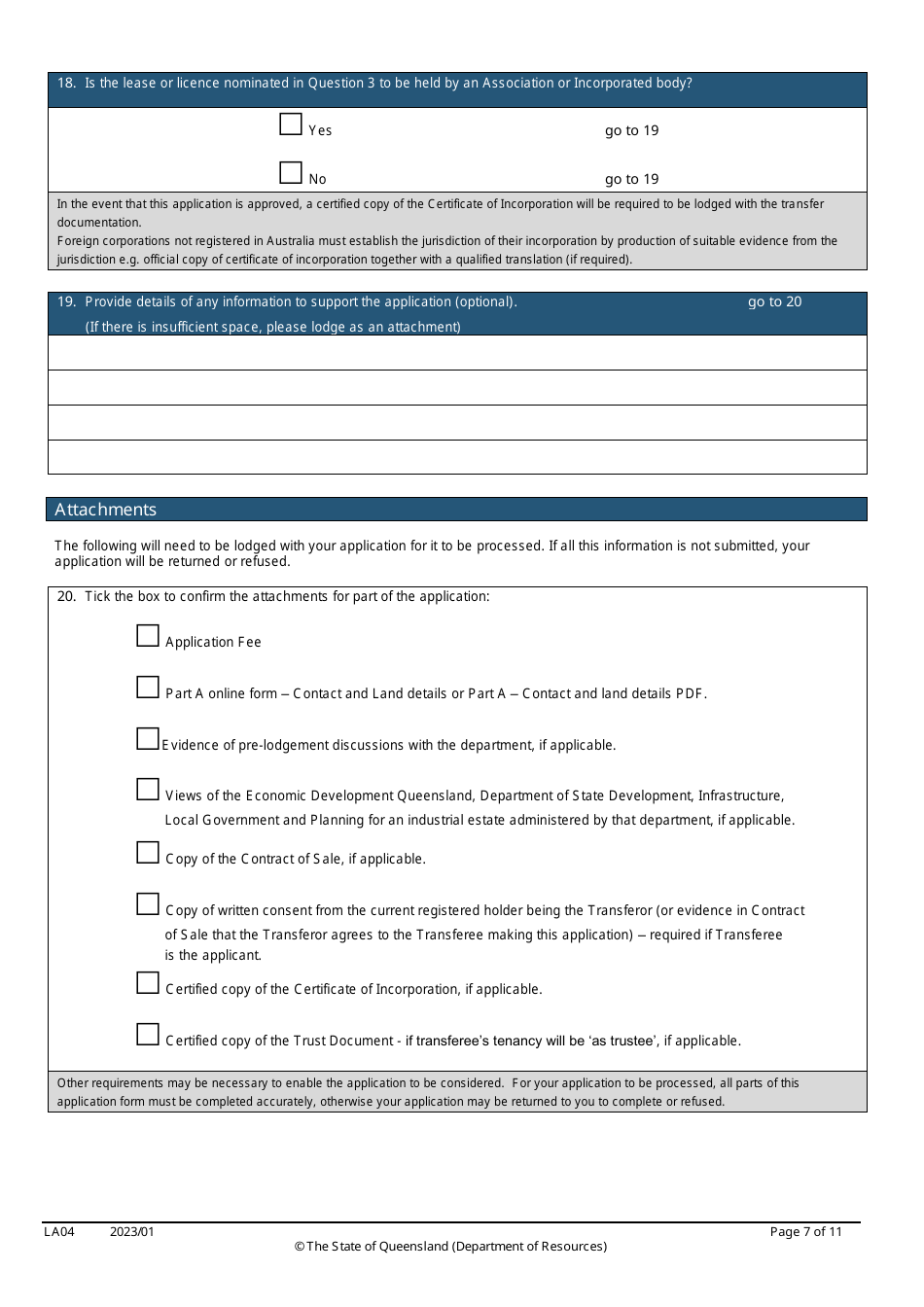 Form LA04 Part B Approval to Transfer Application - Queensland, Australia, Page 7