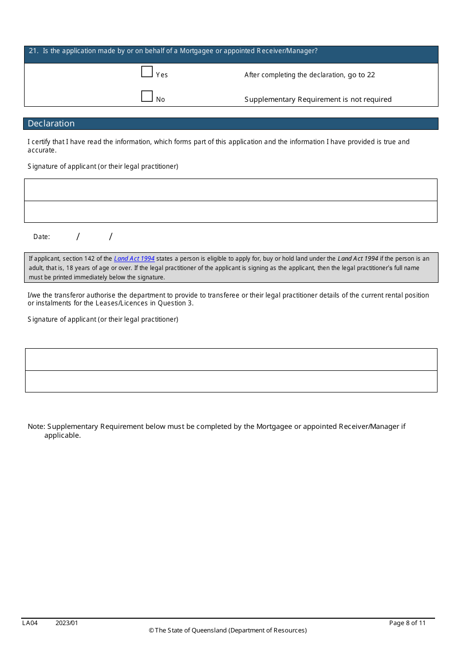 Form LA04 Part B Approval to Transfer Application - Queensland, Australia, Page 8