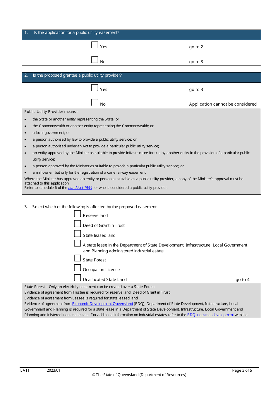Form LA11 Part B Easement Over State Land Application - Queensland, Australia, Page 3
