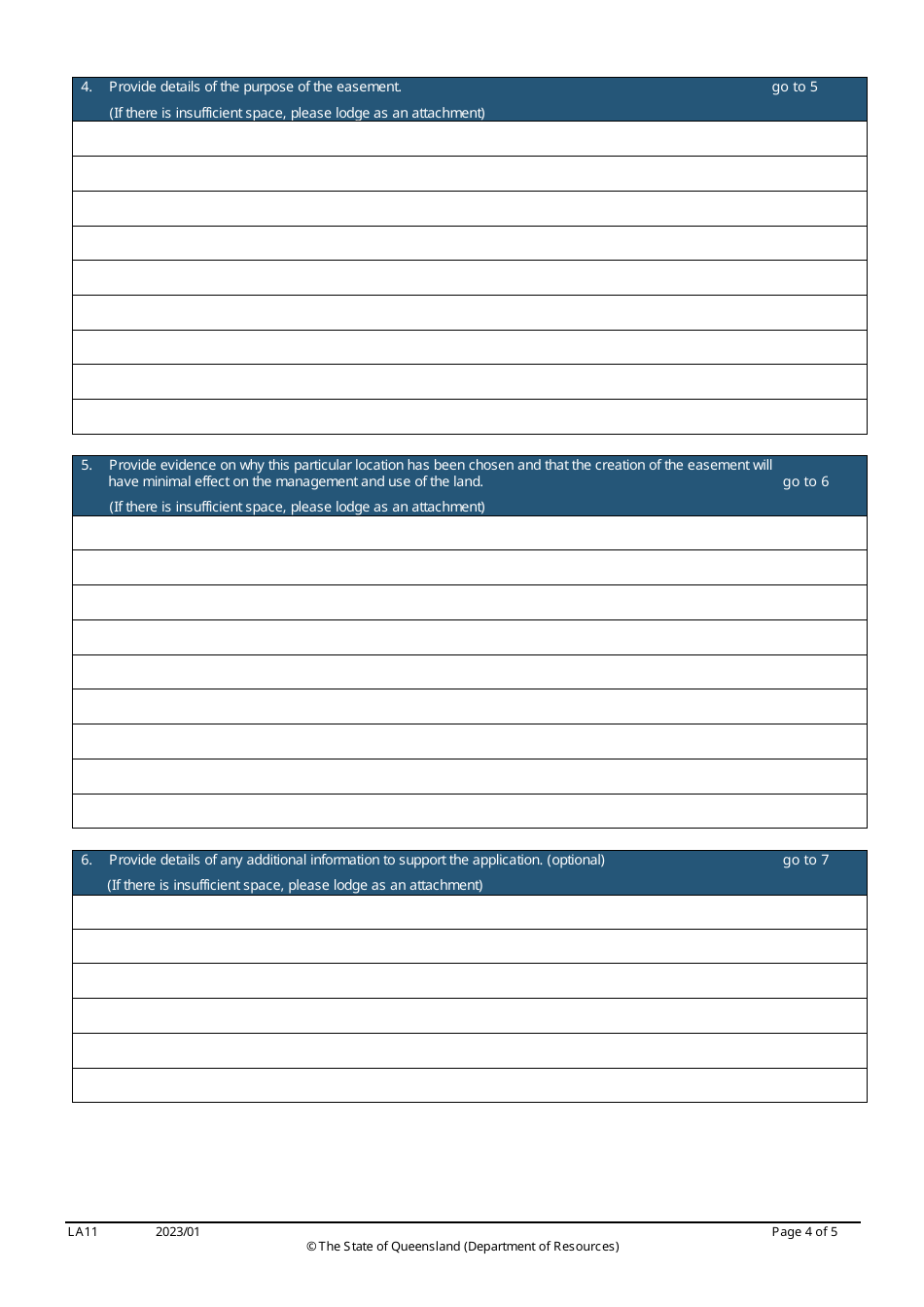 Form LA11 Part B Easement Over State Land Application - Queensland, Australia, Page 4