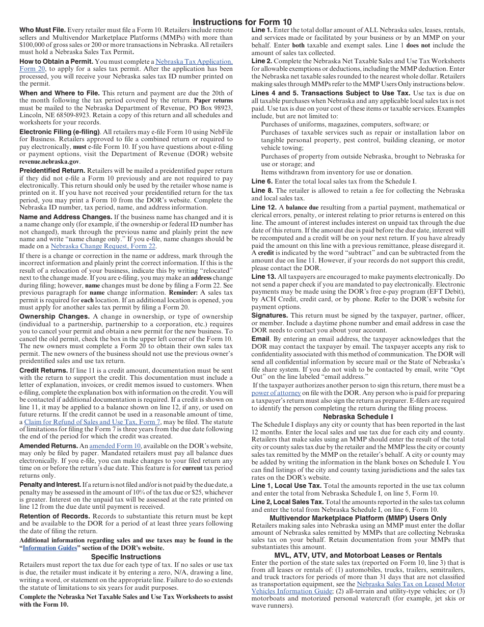 Form 10 Nebraska and Local Sales and Use Tax Return - Nebraska, Page 4