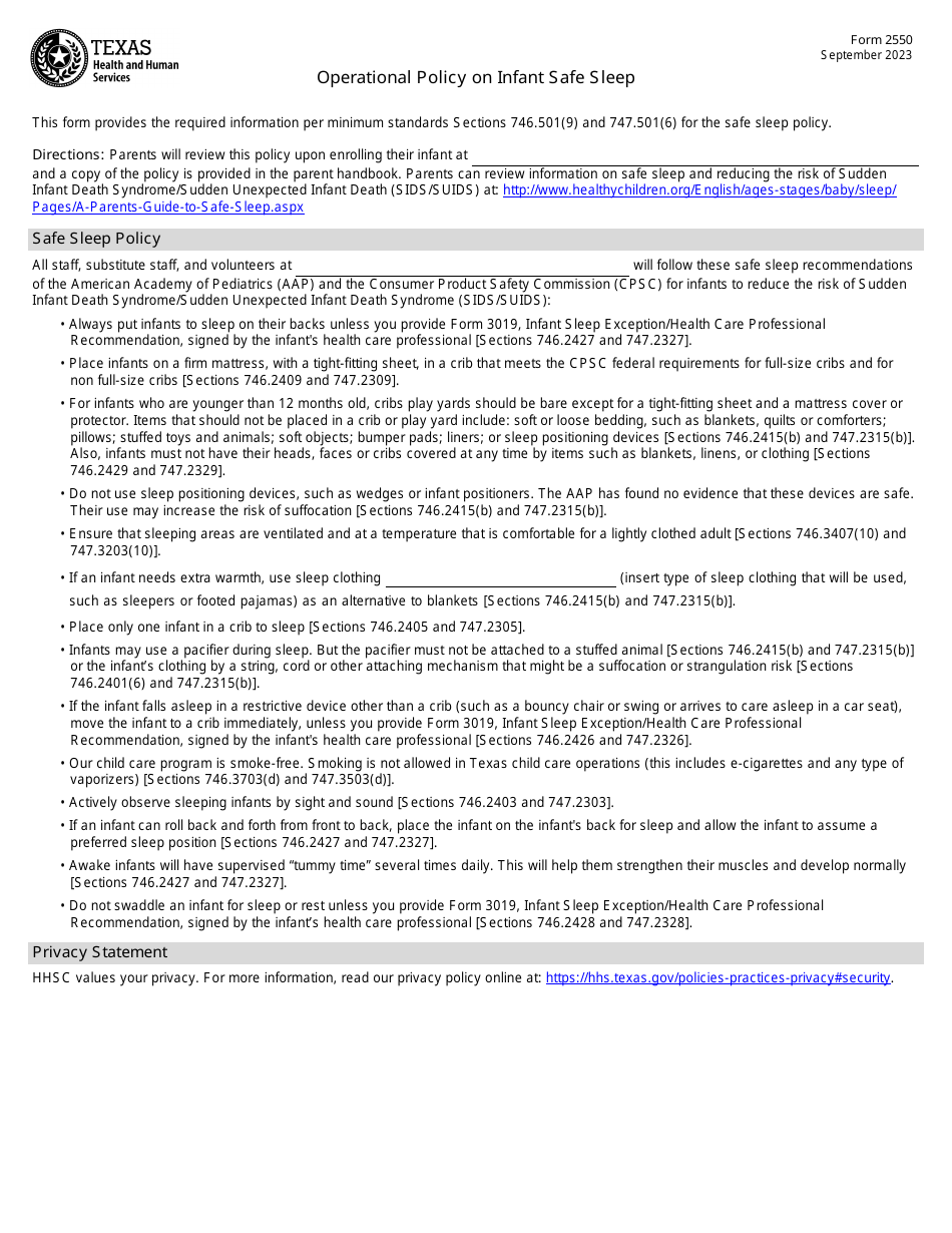 Form 2550 Download Fillable PDF or Fill Online Operational Policy on