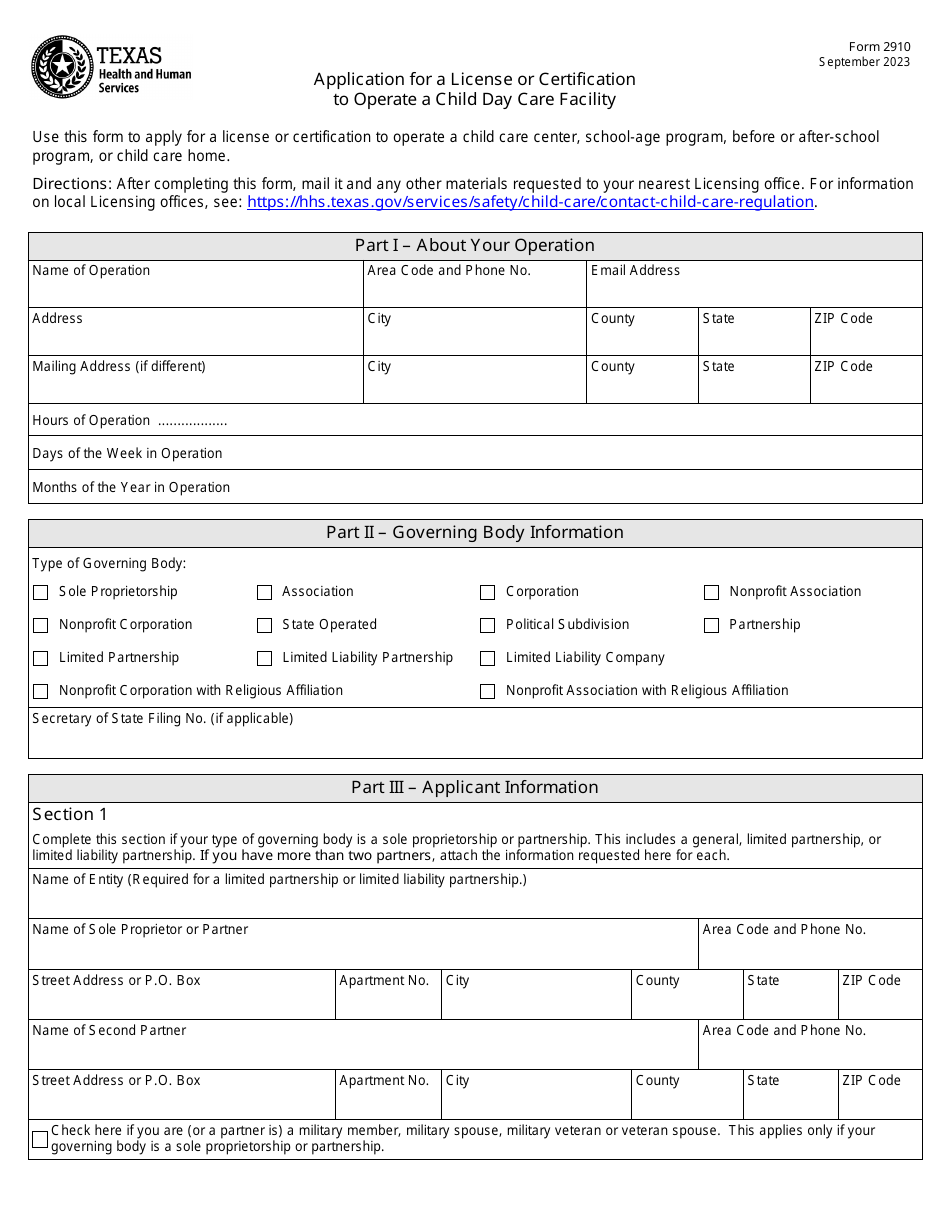 Form 2910 Download Fillable PDF or Fill Online Application for a ...