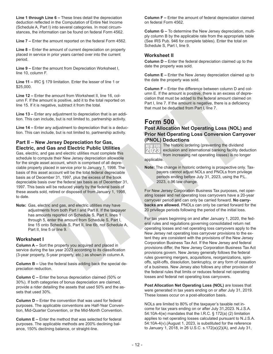 Instructions for Form CBT-100 Corporation Business Tax Return - Draft - New Jersey, Page 12