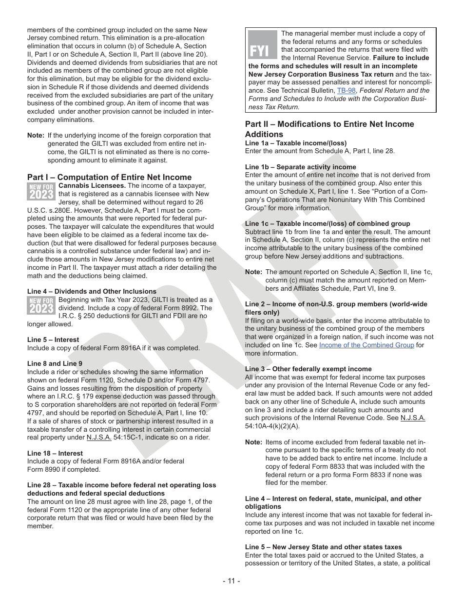 Instructions for Form CBT-100U Corporation Business Tax Unitary Return - Draft - New Jersey, Page 11