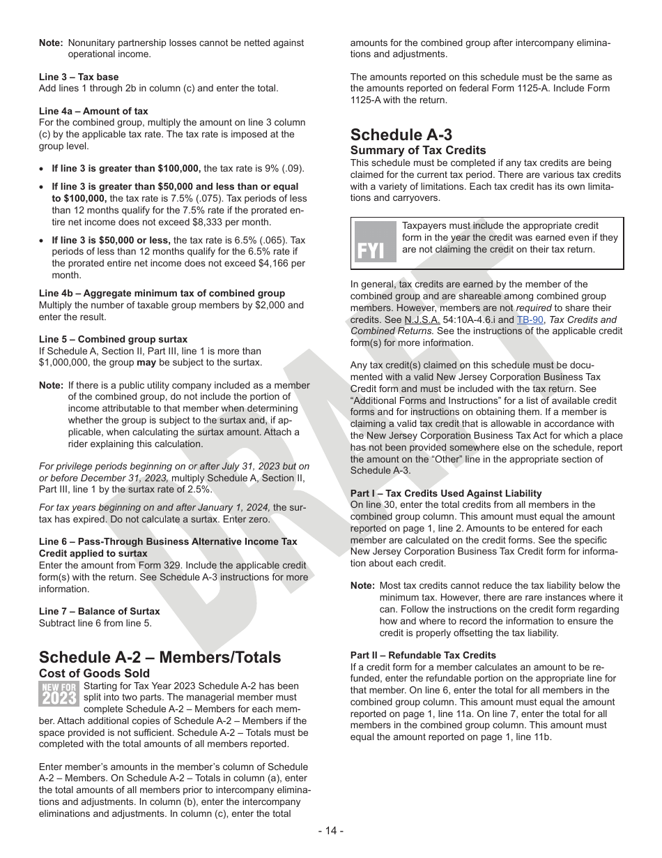 Instructions for Form CBT-100U Corporation Business Tax Unitary Return - Draft - New Jersey, Page 14
