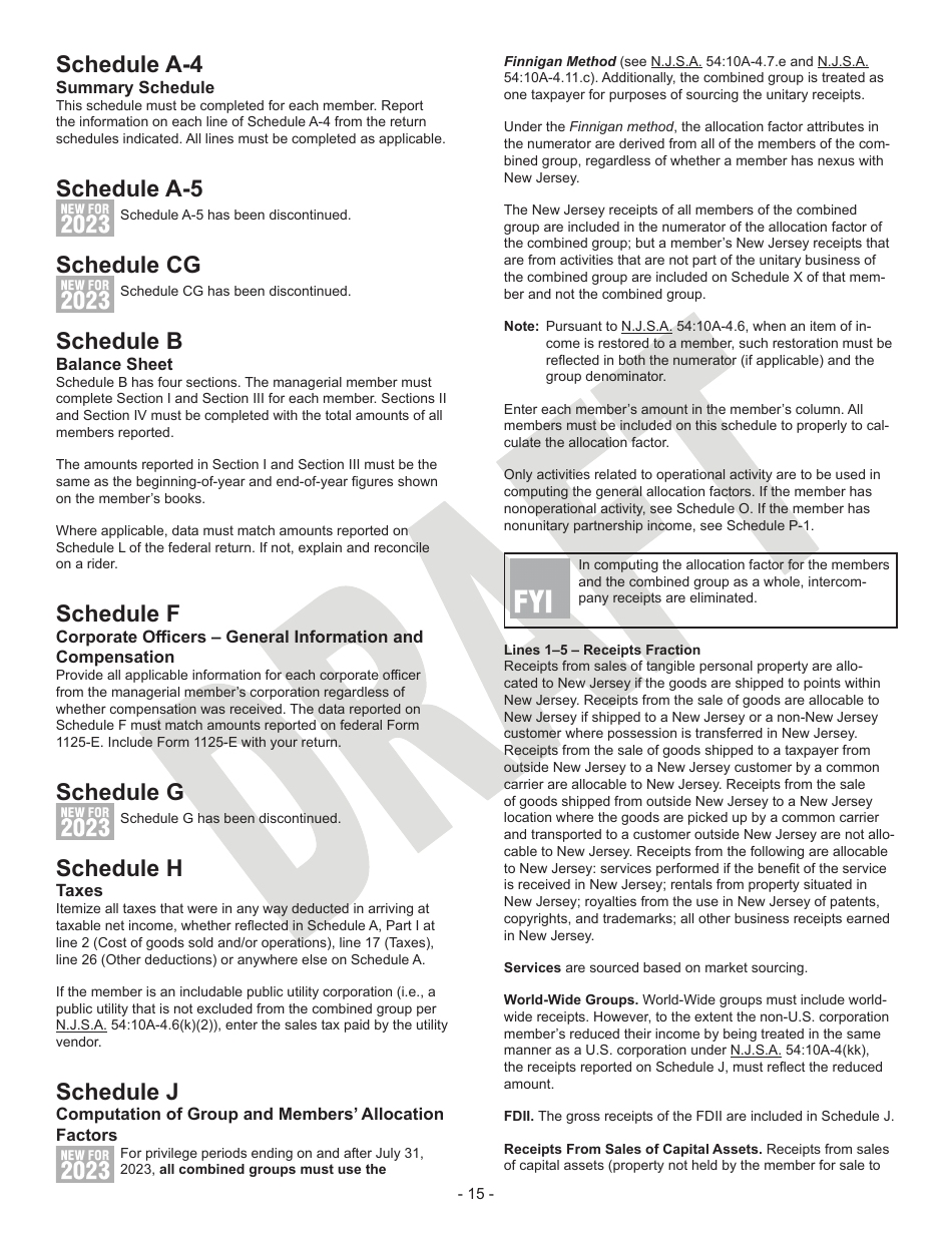 Instructions for Form CBT-100U Corporation Business Tax Unitary Return - Draft - New Jersey, Page 15