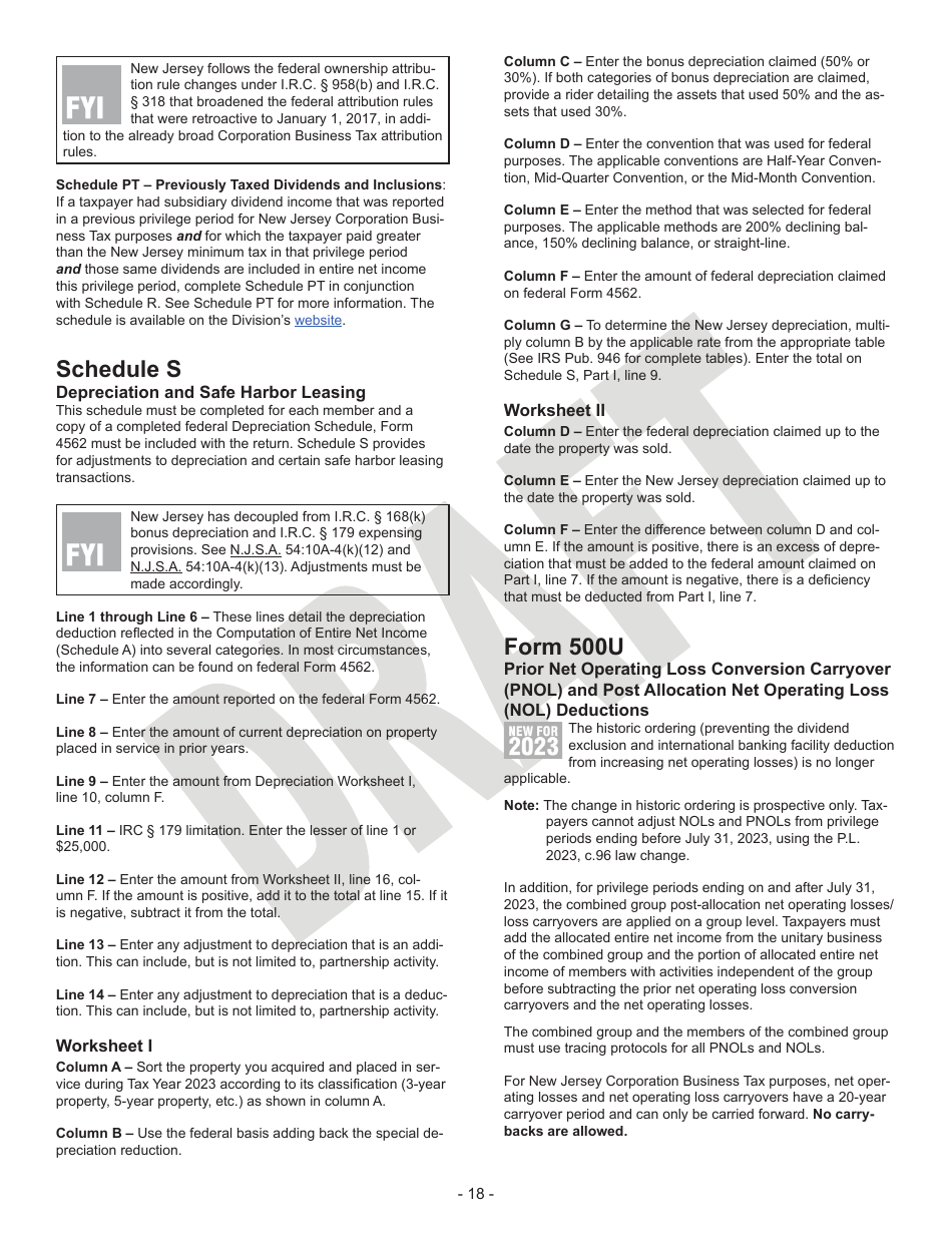Instructions for Form CBT-100U Corporation Business Tax Unitary Return - Draft - New Jersey, Page 18