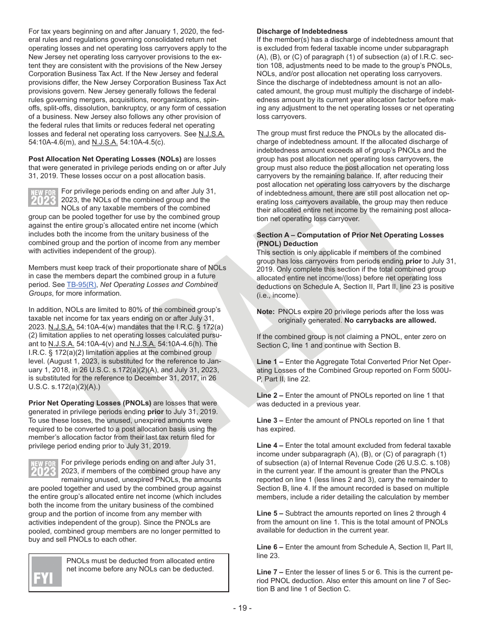 Instructions for Form CBT-100U Corporation Business Tax Unitary Return - Draft - New Jersey, Page 19