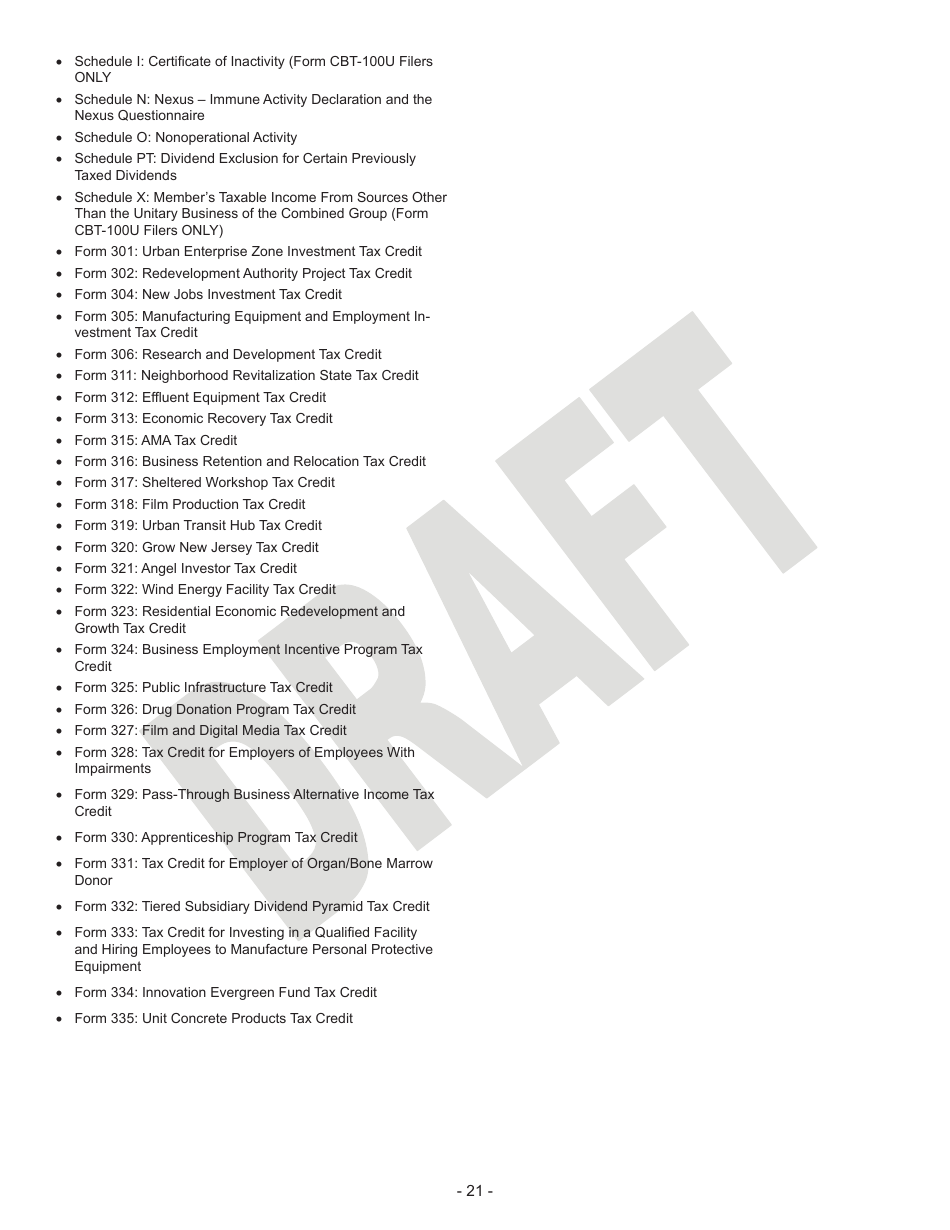 Instructions for Form CBT-100U Corporation Business Tax Unitary Return - Draft - New Jersey, Page 21