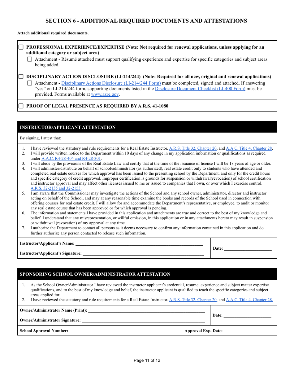 Form ED-101 Certificate for Instructor Approval Application for Original Approval, Renewal, or Changes to Approved Categories - Arizona, Page 11